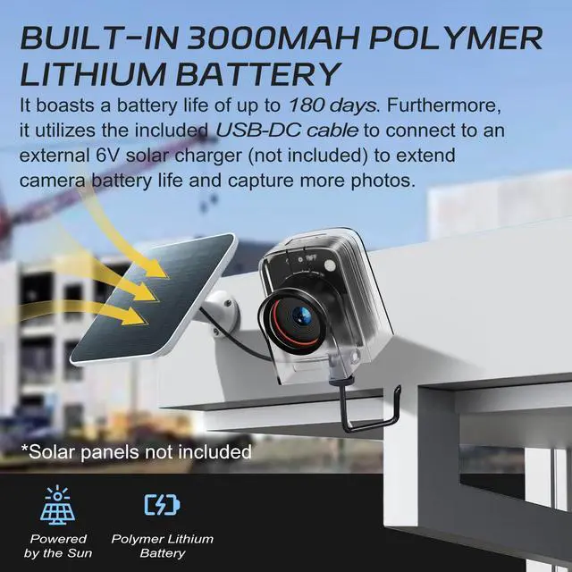 Alt view image 3 of 6 - Time Lapse Camera WiFi Construction Outdoor 4k Timelapse Camera | Captures Plant Growth,City Traffic,Gifts Idea,Nature,Weather Records,110°Angle View,6 Months Battery Life,Include 32 TF Card