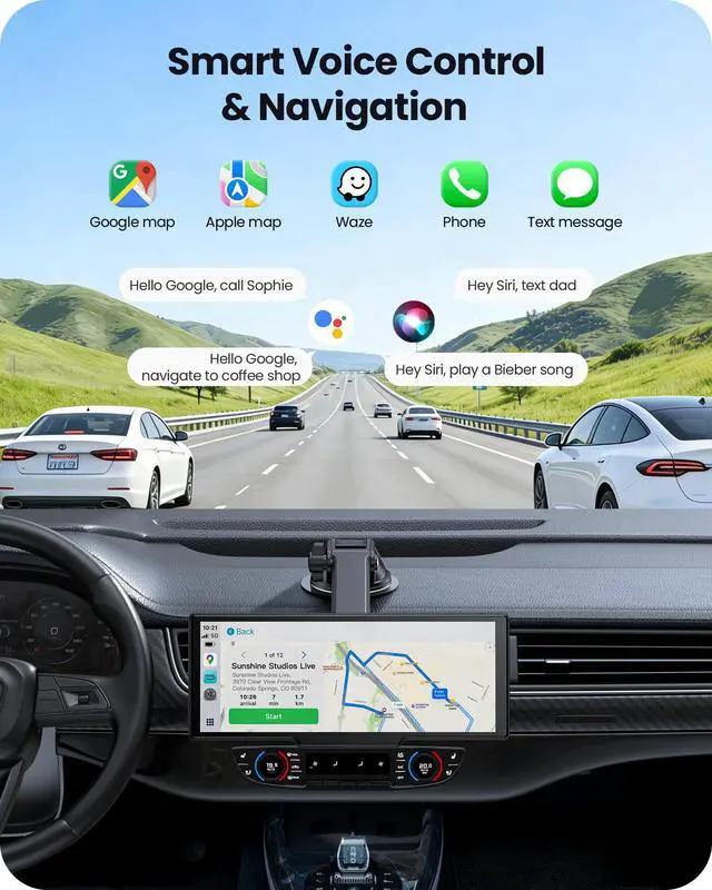 Alt view image 2 of 7 - 9.26" Portable CarPlay Screen for Apple Carplay & Android Auto with 4K Dash Cam & HD Backup Camera, Wireless Car Play with Strongest Bluetooth 5.2, OTA Updates, Voice Control, GPS Navigation