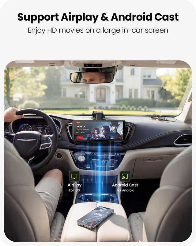 Alt view image 4 of 7 - 9.26" Portable CarPlay Screen for Apple Carplay & Android Auto with 4K Dash Cam & HD Backup Camera, Wireless Car Play with Strongest Bluetooth 5.2, OTA Updates, Voice Control, GPS Navigation