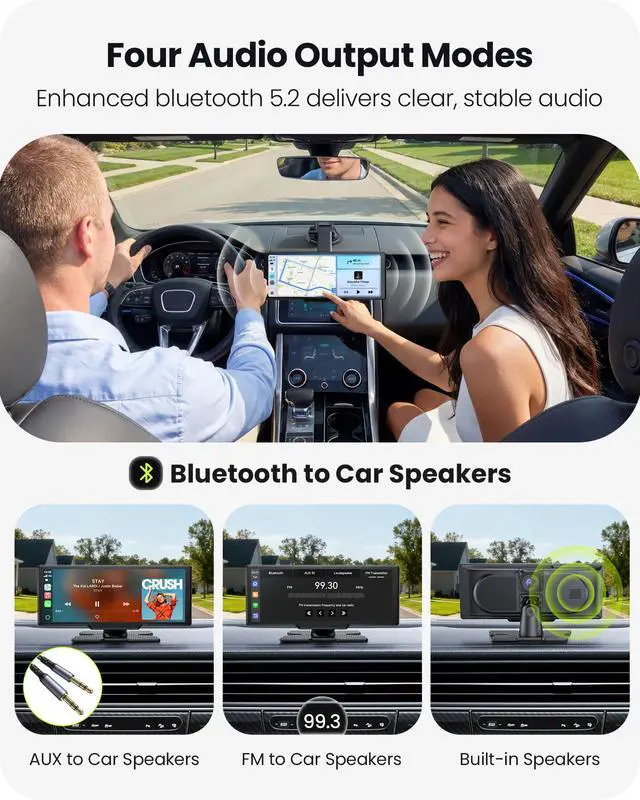 Alt view image 5 of 7 - 9.26" Portable CarPlay Screen for Apple Carplay & Android Auto with 4K Dash Cam & HD Backup Camera, Wireless Car Play with Strongest Bluetooth 5.2, OTA Updates, Voice Control, GPS Navigation