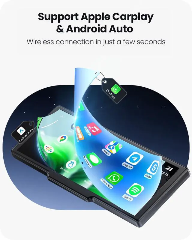 Alt view image 7 of 7 - 9.26" Portable CarPlay Screen for Apple Carplay & Android Auto with 4K Dash Cam & HD Backup Camera, Wireless Car Play with Strongest Bluetooth 5.2, OTA Updates, Voice Control, GPS Navigation