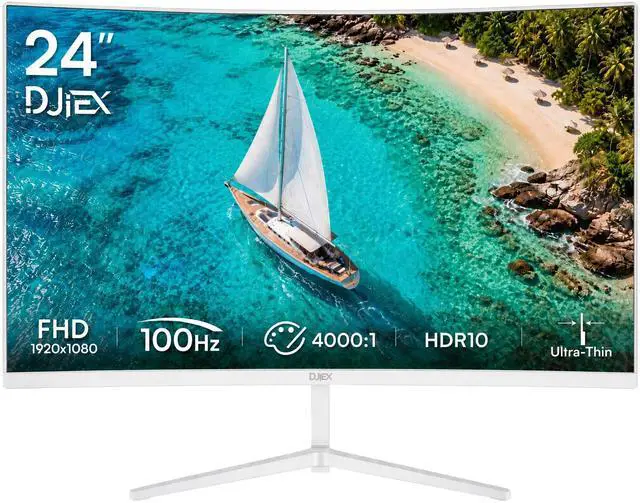 Main image of 24 Inch Curved White Monitor, FHD 1080P, 100Hz | VA Panel, 3000R, 98% sRGB, Frameless Design, Flicker-Free, Low Blue Light, VGA, HDMI, VESA Mountable, for Office & Gaming
