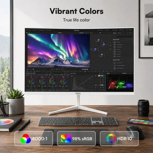 Alt view image 5 of 7 - 24 Inch Curved White Monitor, FHD 1080P, 100Hz | VA Panel, 3000R, 98% sRGB, Frameless Design, Flicker-Free, Low Blue Light, VGA, HDMI, VESA Mountable, for Office & Gaming