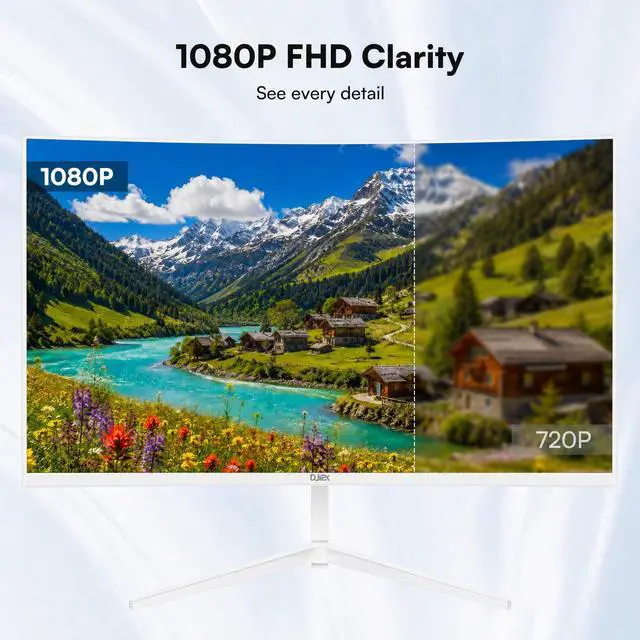Alt view image 2 of 7 - 24 Inch Curved White Monitor, FHD 1080P, 100Hz | VA Panel, 3000R, 98% sRGB, Frameless Design, Flicker-Free, Low Blue Light, VGA, HDMI, VESA Mountable, for Office & Gaming