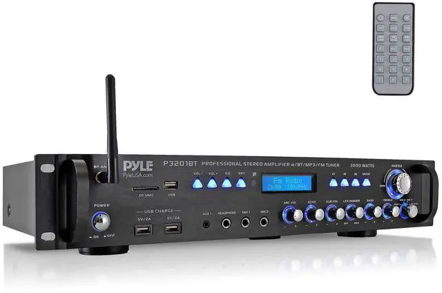 Main image of Multi Channel Bluetooth Preamplifier Receiver - 3000 Watt Audio Home Speaker Sound Stereo w/Radio, USB, Headphone, AUX, RCA, Dual Microphone w/Echo, LED, Wireless Streaming - P3201BT