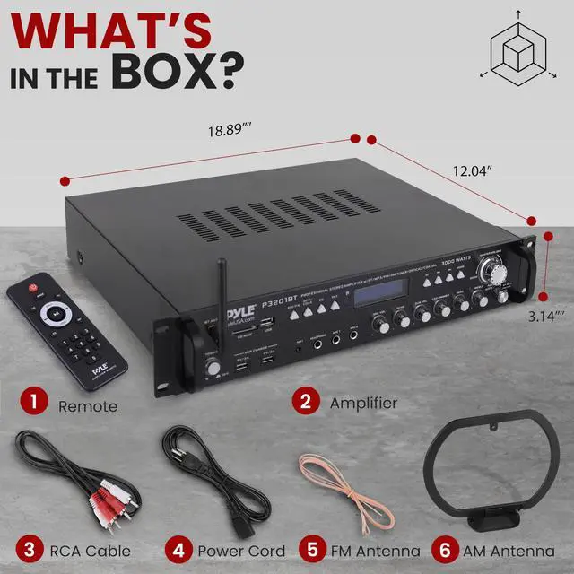 Alt view image 6 of 6 - Multi Channel Bluetooth Preamplifier Receiver - 3000 Watt Audio Home Speaker Sound Stereo w/Radio, USB, Headphone, AUX, RCA, Dual Microphone w/Echo, LED, Wireless Streaming - P3201BT