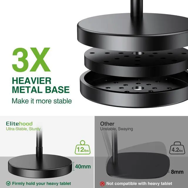 Alt view image 6 of 7 - iPad Holder for Bed, Tablet Floor Stand with Weighted Base | 11 Pound Stable Base, 20in Long Swivel Arm, Designed for Bed, Recliner & Chair, Fits iPad Pro Air iPhone & 4.7-13in Tablet