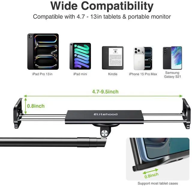 Alt view image 7 of 7 - iPad Holder for Bed, Tablet Floor Stand with Weighted Base | 11 Pound Stable Base, 20in Long Swivel Arm, Designed for Bed, Recliner & Chair, Fits iPad Pro Air iPhone & 4.7-13in Tablet