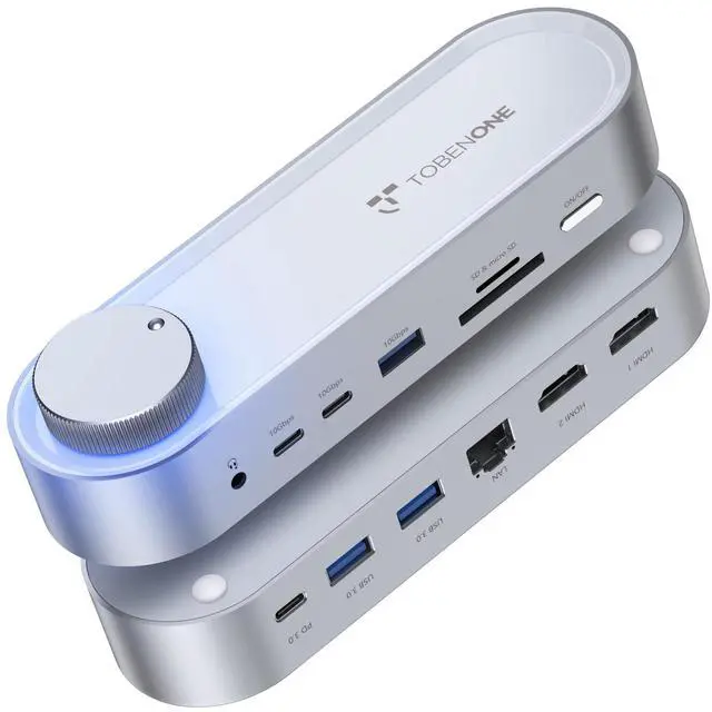 Main image of USB C Laptop Docking Station Dual Monitor, 100W PD, 5×USB 10Gbps | 15-in-1 Dual HDMI 4K@60Hz, Volume Knob, 100W Charger, Ethernet Audio SD/TF for Dell/Lenovo/HP/Windows(No Power Adapter)