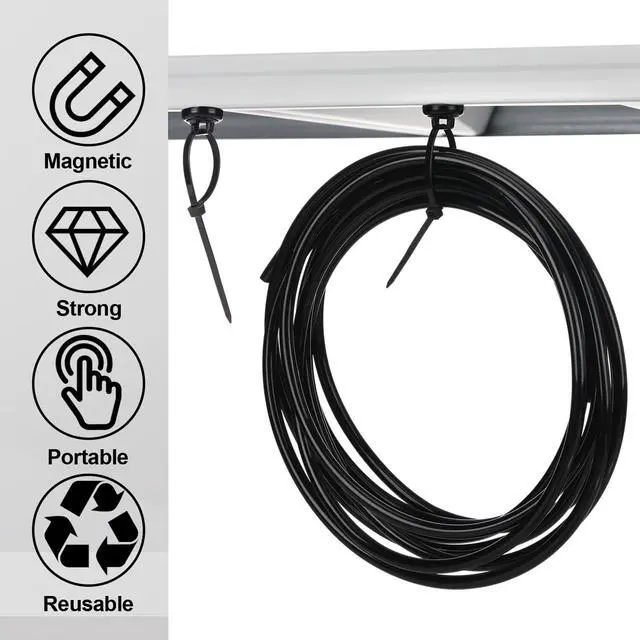 Alt view image 4 of 6 - 30 Set Magnetic Zip Tie Mount and Nylon Cable Ties, 19 mm Multipurpose Wire Cable Holder Mount Wire Clips Management Electrical Organization Supplies (Black)