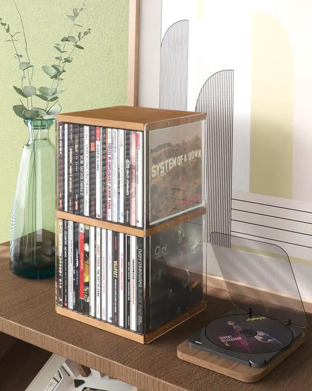 Main image of Retro Walnut-colored MDF CD Holder Desk Rack Organizer, Cute Holds 30 CD Case, Cd Holder Stand, CD Storage/Shelf/Tower/Stand Dollar, Fit for Theatre Room