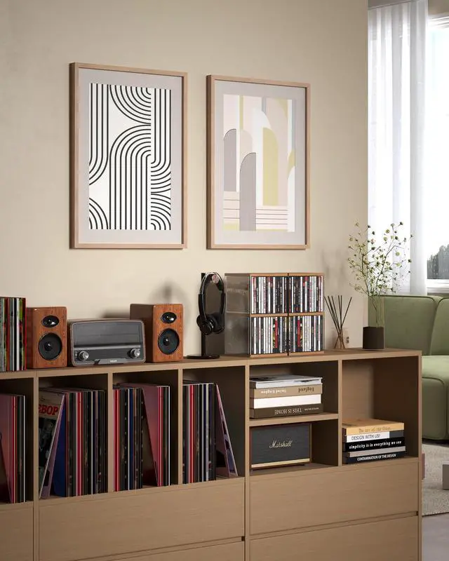 Alt view image 2 of 7 - Retro Walnut-colored MDF CD Holder Desk Rack Organizer, Cute Holds 30 CD Case, Cd Holder Stand, CD Storage/Shelf/Tower/Stand Dollar, Fit for Theatre Room