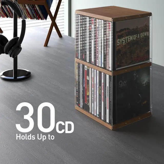 Alt view image 4 of 7 - Retro Walnut-colored MDF CD Holder Desk Rack Organizer, Cute Holds 30 CD Case, Cd Holder Stand, CD Storage/Shelf/Tower/Stand Dollar, Fit for Theatre Room