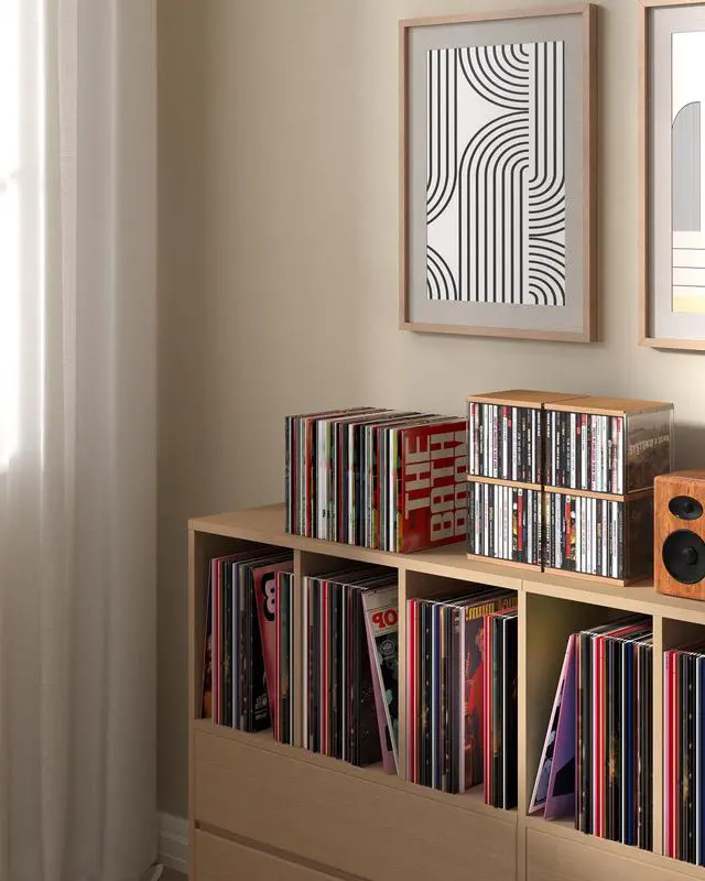 Alt view image 3 of 7 - Retro Walnut-colored MDF CD Holder Desk Rack Organizer, Cute Holds 30 CD Case, Cd Holder Stand, CD Storage/Shelf/Tower/Stand Dollar, Fit for Theatre Room