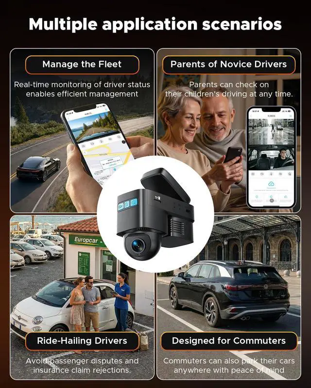 Alt view image 2 of 7 - 4G LTE Cellular Dash Cam with Live Streaming & GPS Tracking - Dual Car Security Camera with Remote Live View,Cloud Storage,AI Motion Detection,Sentry Mode, Anti-Theft Protection for Vandalism