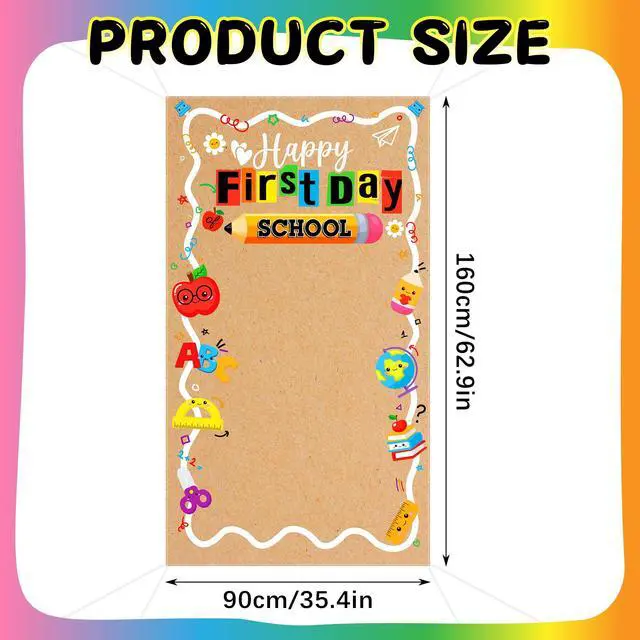 Alt view image 2 of 7 - First Day of School Banner Backdrop Decorations, 35x63 Inch | Welcome Back to School Banner Decorations Sign Photo Props Backdrop for Kindergarten Classroom Home Wall Door Cover
