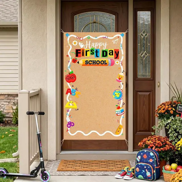 Alt view image 5 of 7 - First Day of School Banner Backdrop Decorations, 35x63 Inch | Welcome Back to School Banner Decorations Sign Photo Props Backdrop for Kindergarten Classroom Home Wall Door Cover