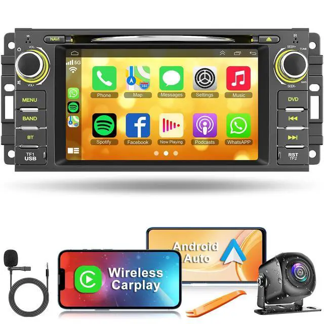 Main image of Car Radio with CD/DVD Player for Dodge RAM 1500 2500 3500 (2009-2012), for Jeep Wrangle/Unlimited (2007-2015), 7 Inch Touch Screen Car Stereo with Carplay& Android Auto, Bluetooth & GPS,FM/AM Radio