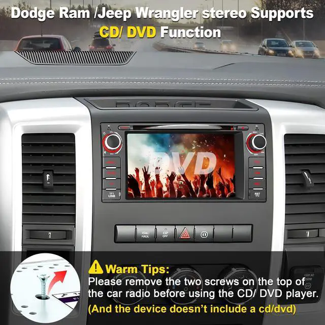 Alt view image 3 of 7 - Car Radio with CD/DVD Player for Dodge RAM 1500 2500 3500 (2009-2012), for Jeep Wrangle/Unlimited (2007-2015), 7 Inch Touch Screen Car Stereo with Carplay& Android Auto, Bluetooth & GPS,FM/AM Radio