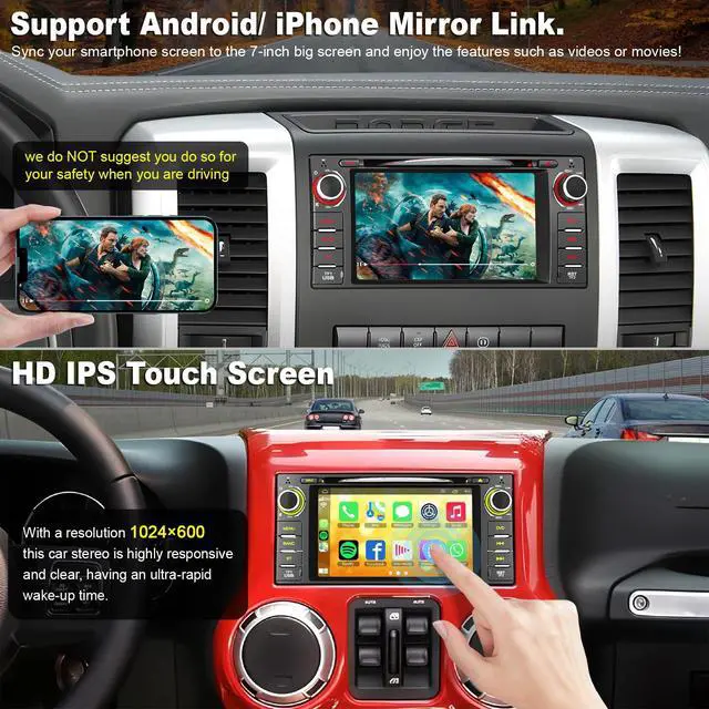Alt view image 6 of 7 - Car Radio with CD/DVD Player for Dodge RAM 1500 2500 3500 (2009-2012), for Jeep Wrangle/Unlimited (2007-2015), 7 Inch Touch Screen Car Stereo with Carplay& Android Auto, Bluetooth & GPS,FM/AM Radio