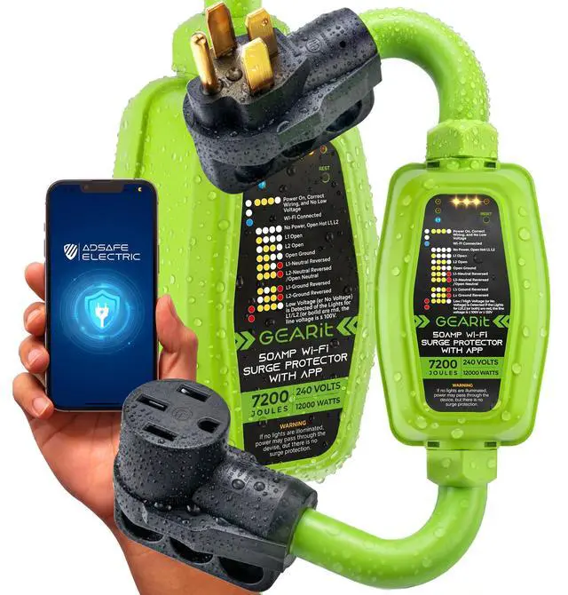 Main image of 50 Amp RV Surge Protector with WiFi and App Support - Real Time Monitor V/A/W, NEMA 14-50P/R 7200J, Waterproof Outdoor for RV Camper Travel Trailer