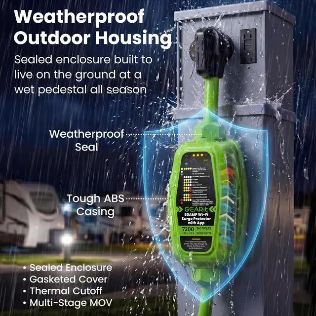 Alt view image 6 of 7 - 50 Amp RV Surge Protector with WiFi and App Support - Real Time Monitor V/A/W, NEMA 14-50P/R 7200J, Waterproof Outdoor for RV Camper Travel Trailer