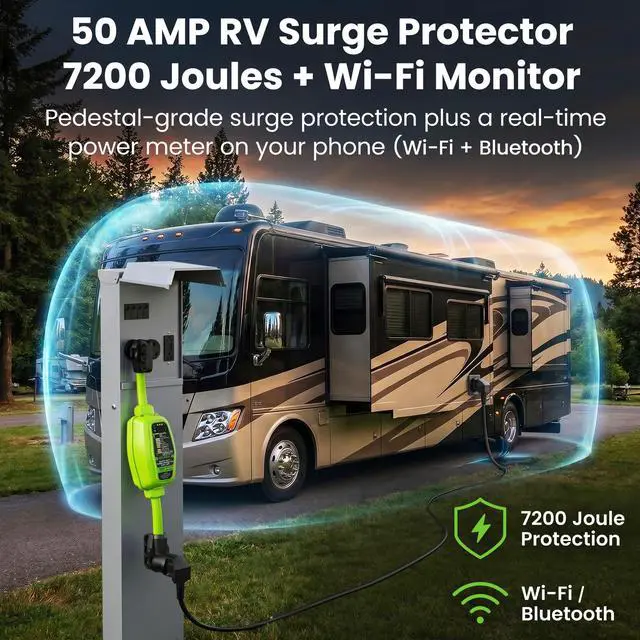 Alt view image 7 of 7 - 50 Amp RV Surge Protector with WiFi and App Support - Real Time Monitor V/A/W, NEMA 14-50P/R 7200J, Waterproof Outdoor for RV Camper Travel Trailer