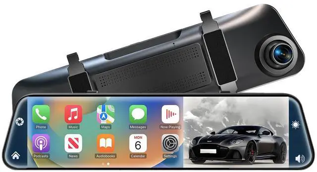 Main image of 4K Rear View Mirror Camera with Carplay&Android Auto 12" Mirror Dash Cam | Voice Control/Split Screen/Parking Monitor/Loop Record/Reverse Assist/G-sensor/64GB Card