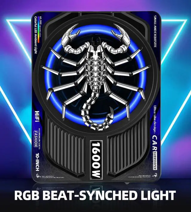 Alt view image 7 of 7 - 1600W Slim Underseat Car Subwoofer and Amp Package, Powered Car Subwoofer with Built-in Amp, Subsonic Deep Bass, RGB Beat Light, Low Pass/Gain/Bass Boost Control, Truck SUV Car Audio Subwoofer
