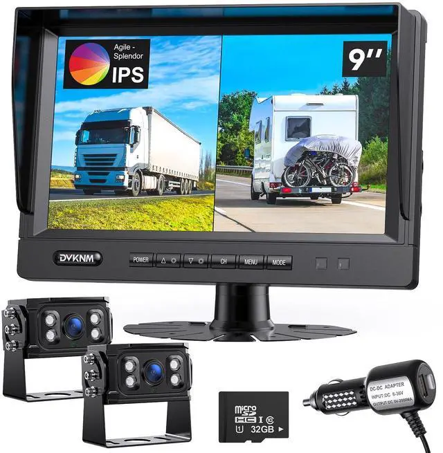 Main image of Wired Backup Camera System, 9" 1080P IPS Monitor & 2 Rear View Camera | Back Up Camera for Truck RV Trailer Tractor Skid Steer, Loop Recording Dual Split Screen IP69 Waterproof Night Vision TH102