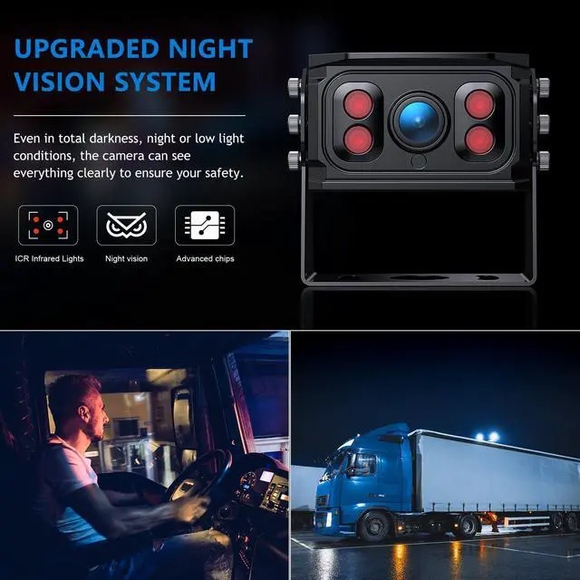 Alt view image 4 of 7 - Wired Backup Camera System, 9" 1080P IPS Monitor & 2 Rear View Camera | Back Up Camera for Truck RV Trailer Tractor Skid Steer, Loop Recording Dual Split Screen IP69 Waterproof Night Vision TH102