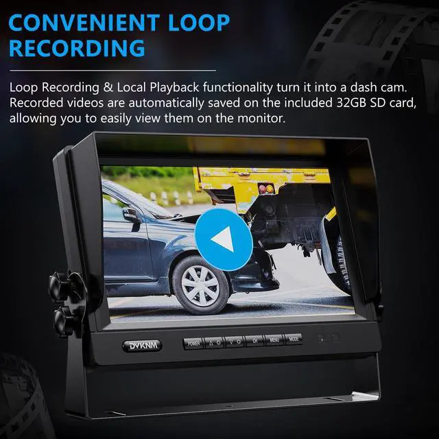 Alt view image 5 of 7 - Wired Backup Camera System, 9" 1080P IPS Monitor & 2 Rear View Camera | Back Up Camera for Truck RV Trailer Tractor Skid Steer, Loop Recording Dual Split Screen IP69 Waterproof Night Vision TH102