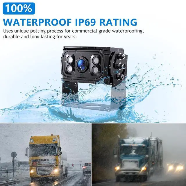 Alt view image 3 of 7 - Wired Backup Camera System, 9" 1080P IPS Monitor & 2 Rear View Camera | Back Up Camera for Truck RV Trailer Tractor Skid Steer, Loop Recording Dual Split Screen IP69 Waterproof Night Vision TH102