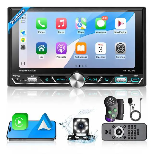 Main image of Double Din Car Stereo 6.8" Touchscreen Wireless Apple CarPlay Android Auto | 2.5D G+G IPS In-cell Touchscreen,Bluetooth,Backup Camera,Mirror Link,FM AM RDS,USB/Type-C Fast Charge,SWC