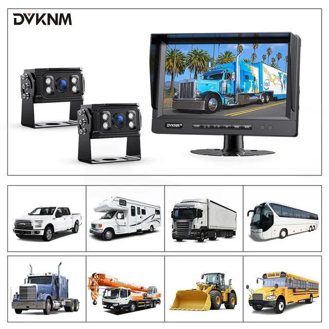 Alt view image 7 of 7 - Wired Backup Camera System, 9" 1080P IPS Monitor & 2 Rear View Camera | Back Up Camera for Truck RV Trailer Tractor Skid Steer, Loop Recording Dual Split Screen IP69 Waterproof Night Vision TH102