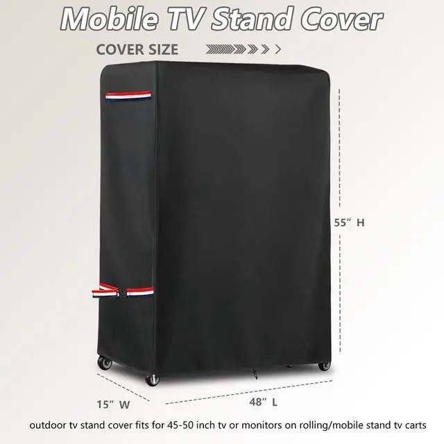 Alt view image 2 of 7 - Outdoor TV Cover 48 Inch Weatherproof,With Zipper 600 Heavy-Duty Waterproof Dustproof Outdoor TV Stand Covers For Mobile TV Carts With Floor Stand Base (For 45-50 Inch Mobile TV Cart)