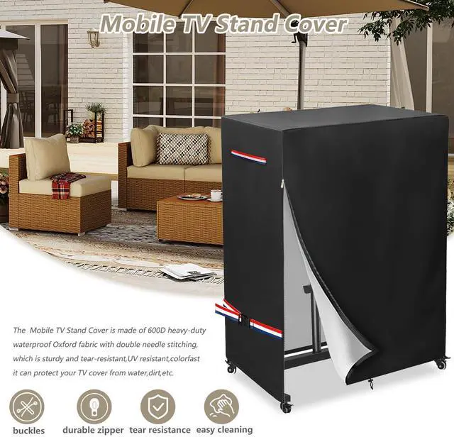 Alt view image 5 of 7 - Outdoor TV Cover 48 Inch Weatherproof,With Zipper 600 Heavy-Duty Waterproof Dustproof Outdoor TV Stand Covers For Mobile TV Carts With Floor Stand Base (For 45-50 Inch Mobile TV Cart)