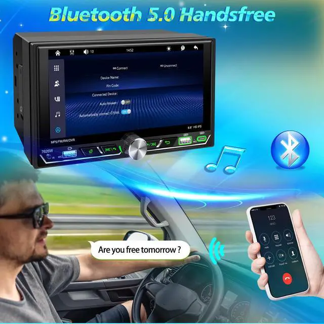 Alt view image 2 of 7 - Double Din Car Stereo 6.8" Touchscreen Wireless Apple CarPlay Android Auto | 2.5D G+G IPS In-cell Touchscreen,Bluetooth,Backup Camera,Mirror Link,FM AM RDS,USB/Type-C Fast Charge,SWC