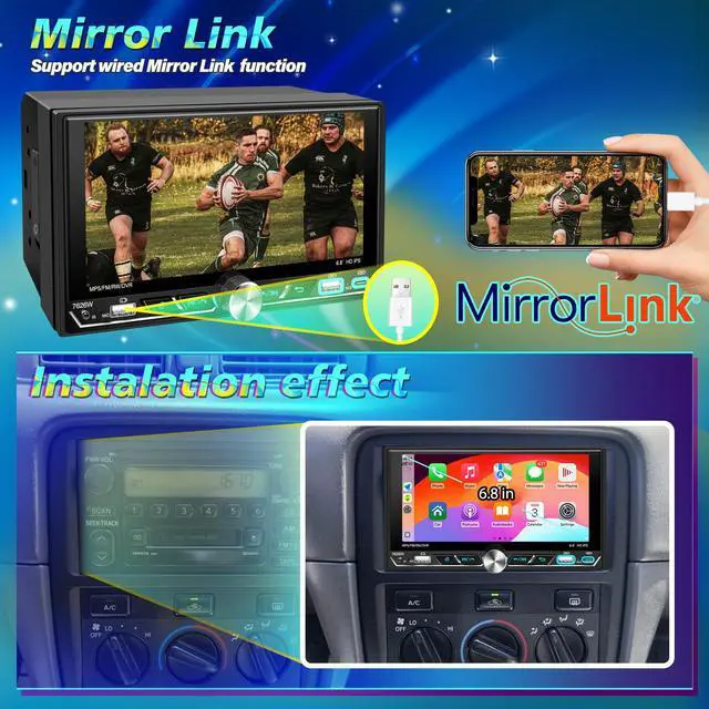 Alt view image 6 of 7 - Double Din Car Stereo 6.8" Touchscreen Wireless Apple CarPlay Android Auto | 2.5D G+G IPS In-cell Touchscreen,Bluetooth,Backup Camera,Mirror Link,FM AM RDS,USB/Type-C Fast Charge,SWC