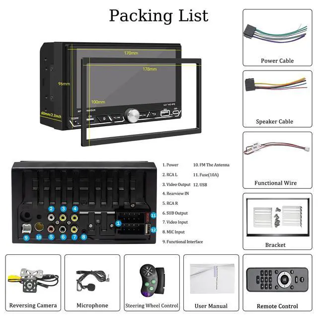 Alt view image 7 of 7 - Double Din Car Stereo 6.8" Touchscreen Wireless Apple CarPlay Android Auto | 2.5D G+G IPS In-cell Touchscreen,Bluetooth,Backup Camera,Mirror Link,FM AM RDS,USB/Type-C Fast Charge,SWC