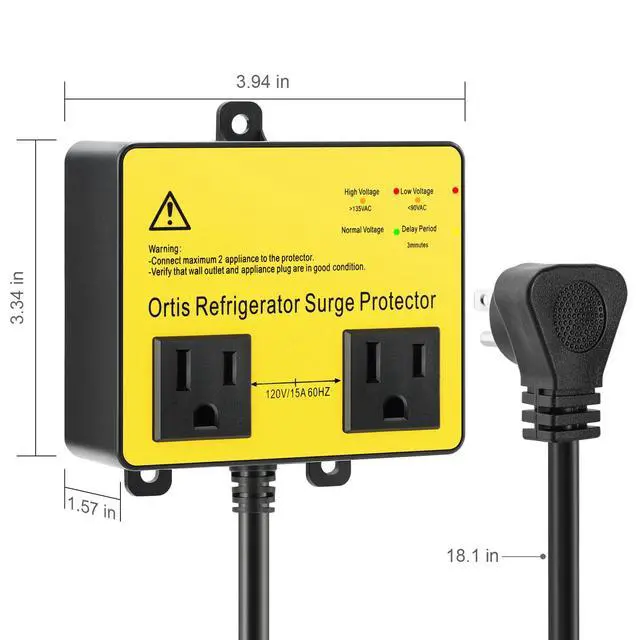 Alt view image 6 of 7 - Refrigerator Surge Protector, Double Outlet Voltage Protector for Home Appliances with Time Delay, Protects Against Brownout, Spike, Instant Surge All Voltage Abnormalities, Yellow