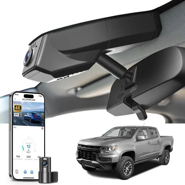Main image of Front 4K & Rear 1080p Dash Cam for Chevy Colorado 2015-2022 | Model A, Select Base WT LT Z71 ZR2, Integrated OEM Look, UHD 2160P Video, WiFi and App, GPS, 128GB Card