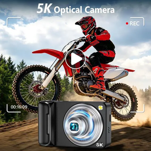 Alt view image 2 of 7 - 5K Digital Camera for Photography WiFi 64MP Autofocus Dual Lens, Black | 6X Optical Zoom Vlogging Camera with 2.8" Touch Screen, Compact Digital Cameras for YouTube, 32GB Card,2Batteries