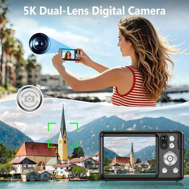 Alt view image 5 of 7 - 5K Digital Camera for Photography WiFi 64MP Autofocus Dual Lens, Black | 6X Optical Zoom Vlogging Camera with 2.8" Touch Screen, Compact Digital Cameras for YouTube, 32GB Card,2Batteries