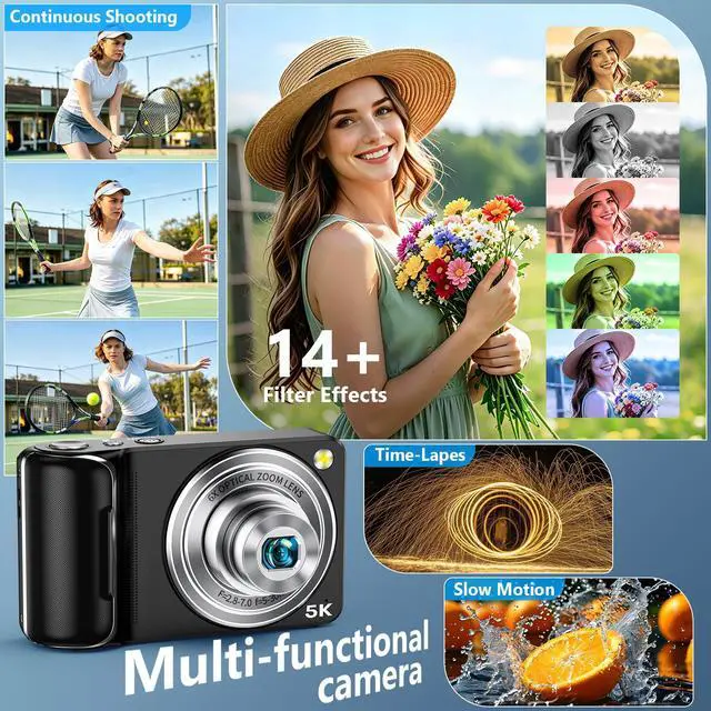 Alt view image 7 of 7 - 5K Digital Camera for Photography WiFi 64MP Autofocus Dual Lens, Black | 6X Optical Zoom Vlogging Camera with 2.8" Touch Screen, Compact Digital Cameras for YouTube, 32GB Card,2Batteries