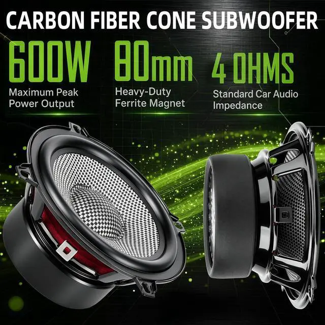 Alt view image 2 of 3 - 5.25 Inch Car Speakers 600W, 4 Ohm Mid-Bass Audio Speaker with Carbon Fiber Cone, High Sensitivity, Easy Installation Professional High-End Auto Audio System2 Pack
