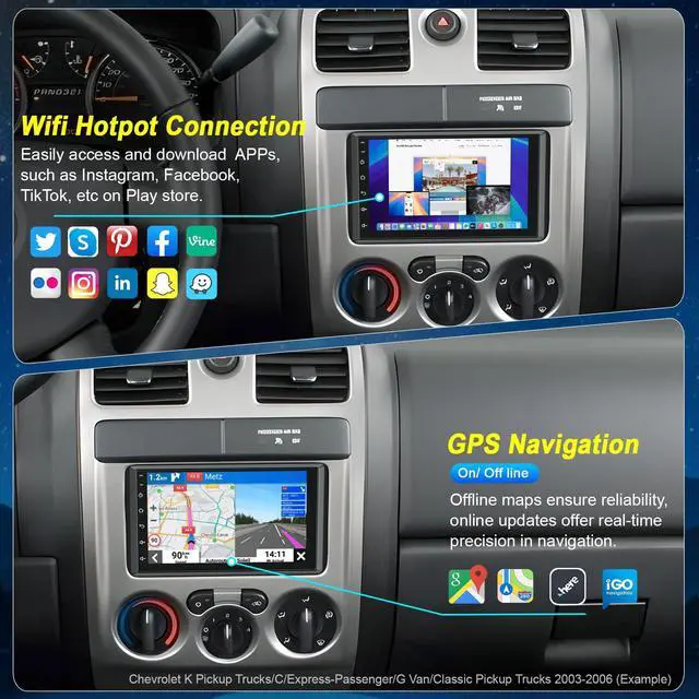 Alt view image 4 of 7 - (4+128GB)Car Radio for 2003-2006 Chevrolet Chevy Silverado GMC Sierra Yukon | Android 14,7 Inch IPS Touch Screen, sierra radio with Bluetooth/WiFi/GPS/FM/SWC/Backup Camera