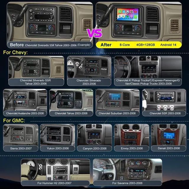 Alt view image 2 of 7 - (4+128GB)Car Radio for 2003-2006 Chevrolet Chevy Silverado GMC Sierra Yukon | Android 14,7 Inch IPS Touch Screen, sierra radio with Bluetooth/WiFi/GPS/FM/SWC/Backup Camera
