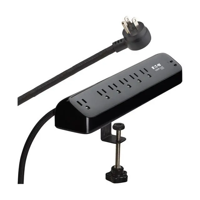 Main image of Eaton series Desk Clamp Power Strip Surge Protector, 6-Outlets, 2x 30W USB-C Charging Ports, 900 Joules, 10ft Braided Flat Extension Cord, Manufacturer's (TLP610U30CLAMPB)