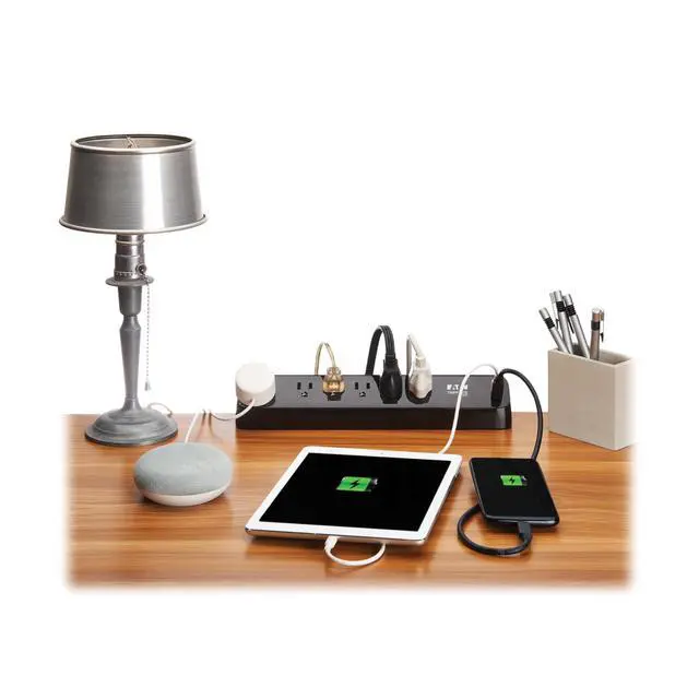 Alt view image 3 of 7 - Eaton series Desk Clamp Power Strip Surge Protector, 6-Outlets, 2x 30W USB-C Charging Ports, 900 Joules, 10ft Braided Flat Extension Cord, Manufacturer's (TLP610U30CLAMPB)
